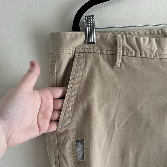 Talbots Sz 14 Tan Khaki Preppy Distressed Patches Relaxed Girlfriend Chino Pants - Picture 7 of 12